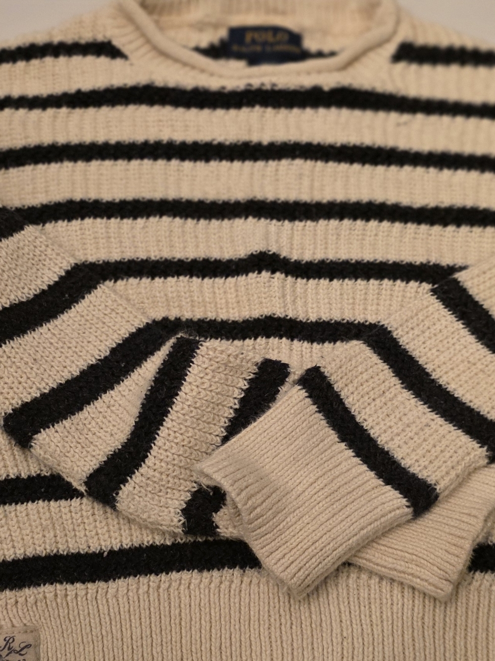 Polo by Ralph Lauren Cream and Black Striped Knit Sweater